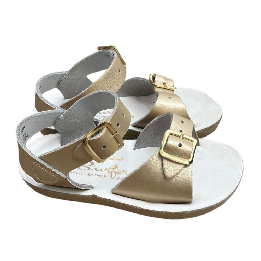 Sun-San Surfer Sandals Metallic Gold Double Buckle Toddler Size 7